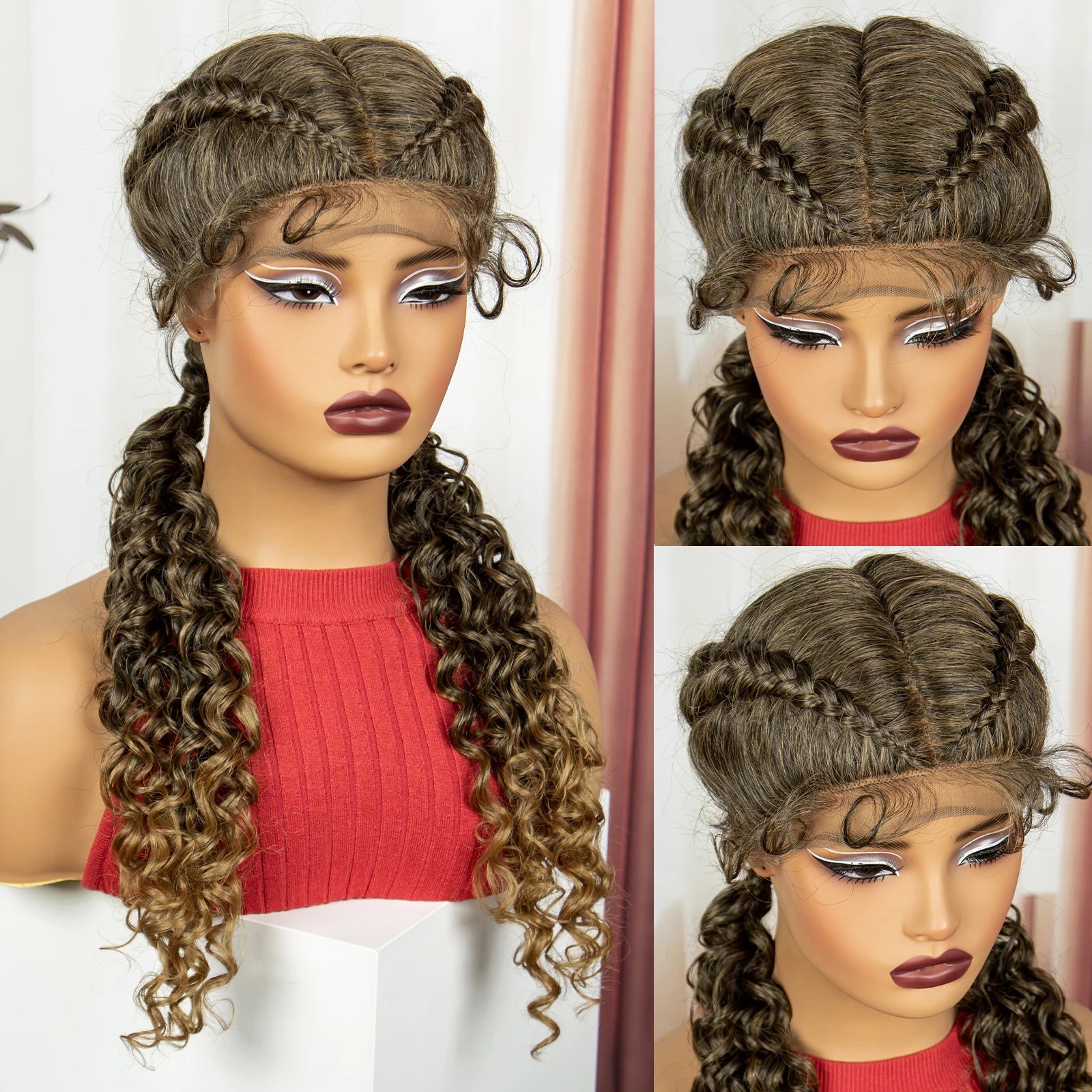 Curly Cornrow Twist Braids Wig | 13x1 T Part Lace | Water Wave | Black Women Luxegan