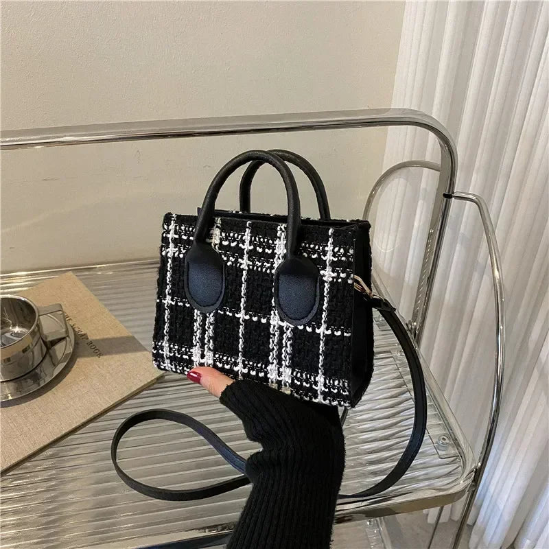 Women's Mini Handbag & Ladies Pouch | Fashion Check Pattern Shoulder Bag & Crossbody Messenger Bag (Lightweight Simple Elegant Tote) Luxegan