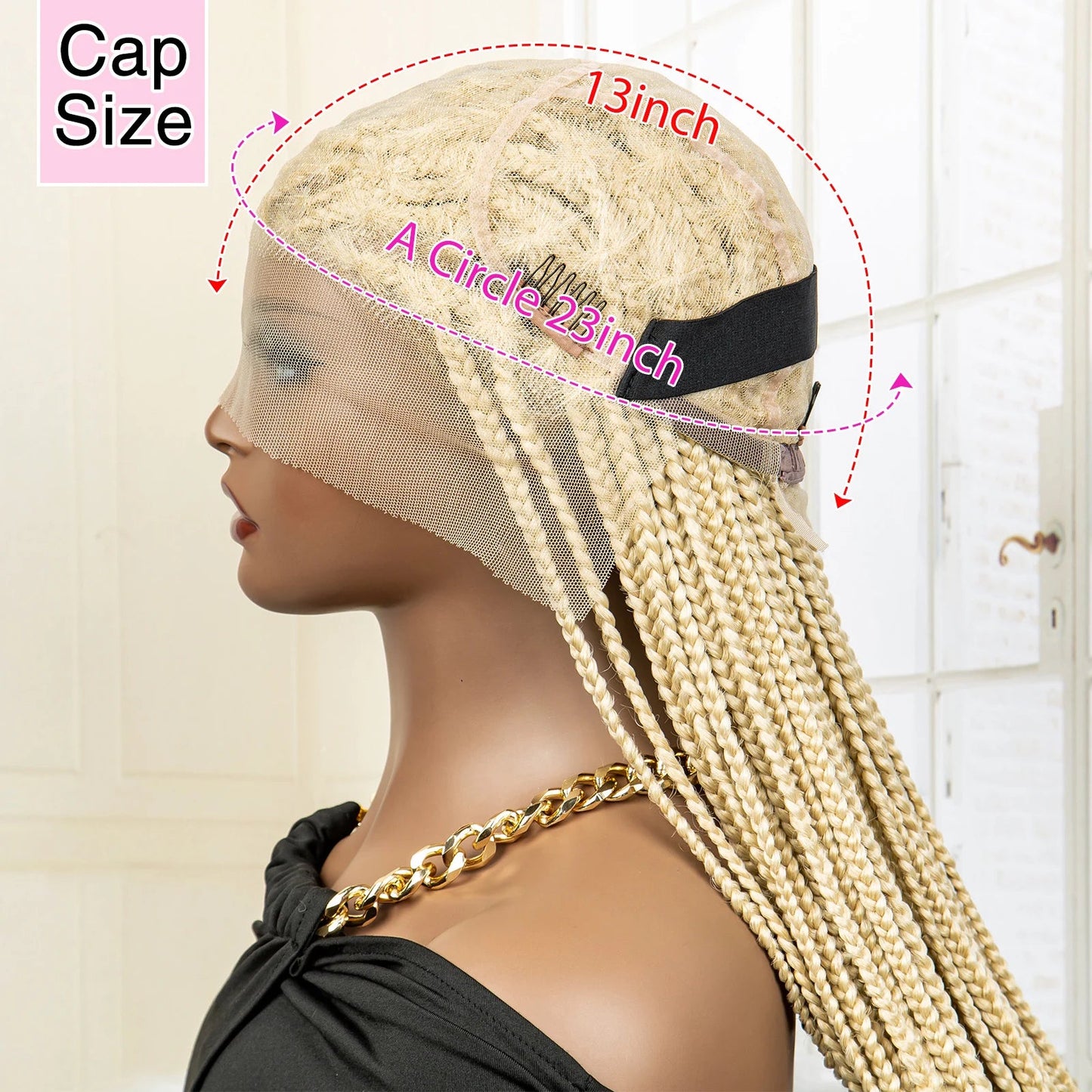 36" 613 Full Lace Knotless Box Braided Wig | Transparent HD Lace | Baby Hair | Synthetic Wig for Black Women Luxegan
