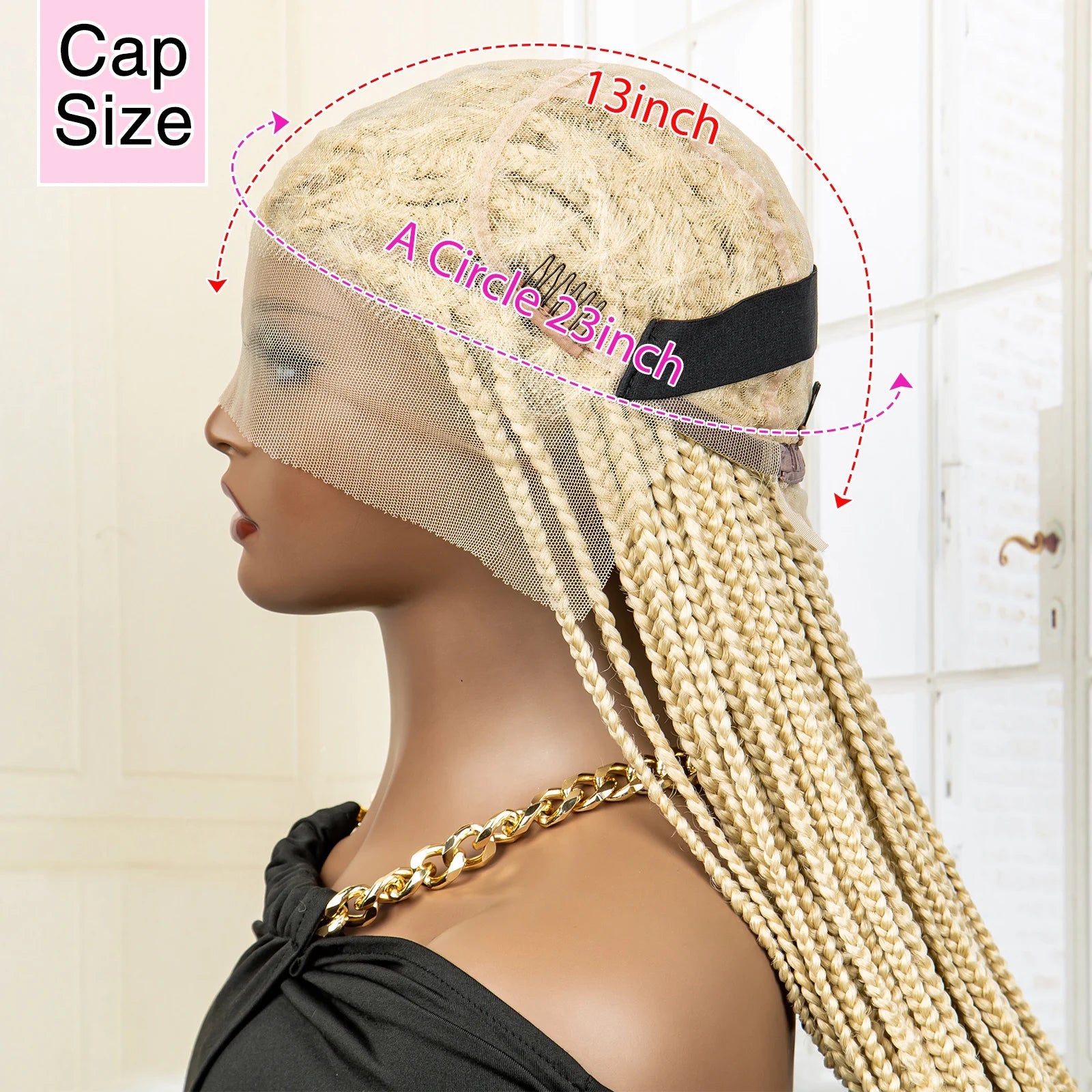 36" 613 Full Lace Knotless Box Braided Wig | Transparent HD Lace | Baby Hair | Synthetic Wig for Black Women Luxegan
