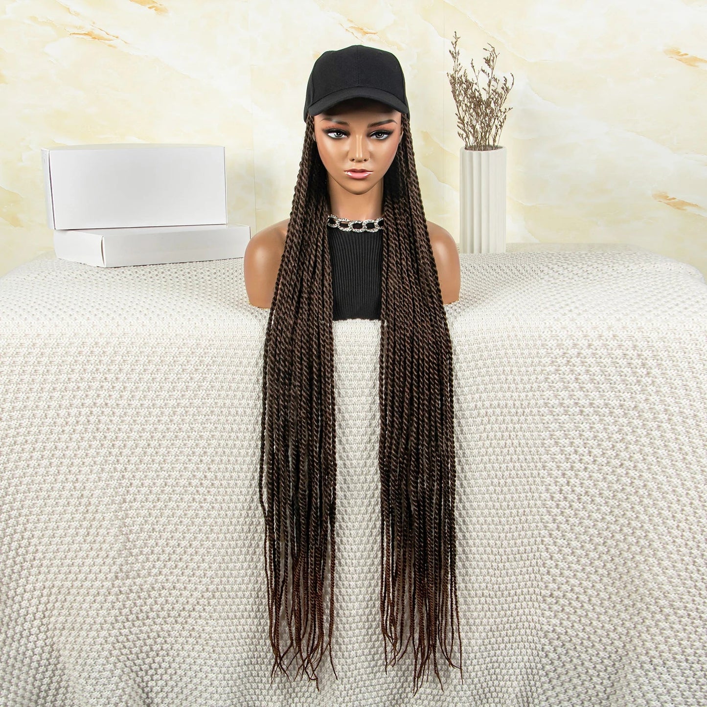 Synthetic Long Twists Braids Extension With Adjustable Cap Fashionable Machine Made Crochet Braided Extension Cap Wig For Women Luxegan