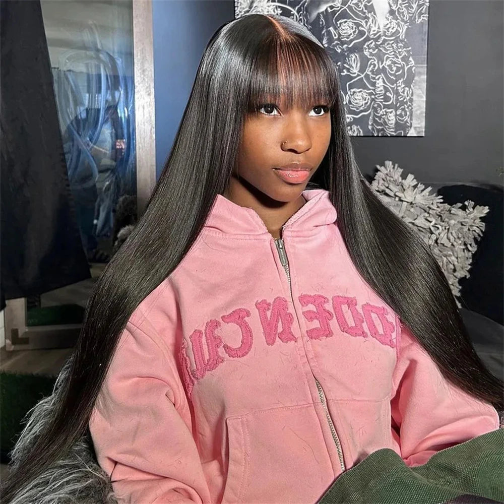Bone Straight Middle Part Lace Wig | Sophisticated 3x1 Lace Closure Fringe Wig | Elegant "Brazilian Remy" 26+ Inch Length | "Dignified" Glueless Full Machine-Made Hair for Radiant Versatile Styling Luxegan