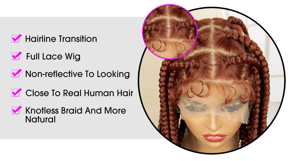 36" Big Knotless Box Braided Full Lace Wig | Cornrow Braiding Wig | Baby Hair | Synthetic Braids | For Women Luxegan