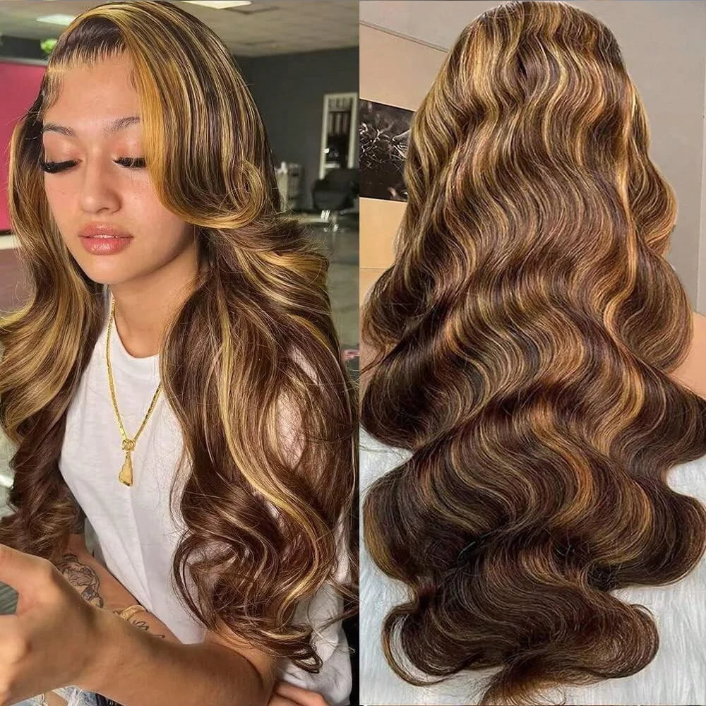 Highlight Ombre 4/27 Lace Front Wig | Honey Blonde Body Wave | Pre-Plucked Baby Hair | HD Lace | 200% Density