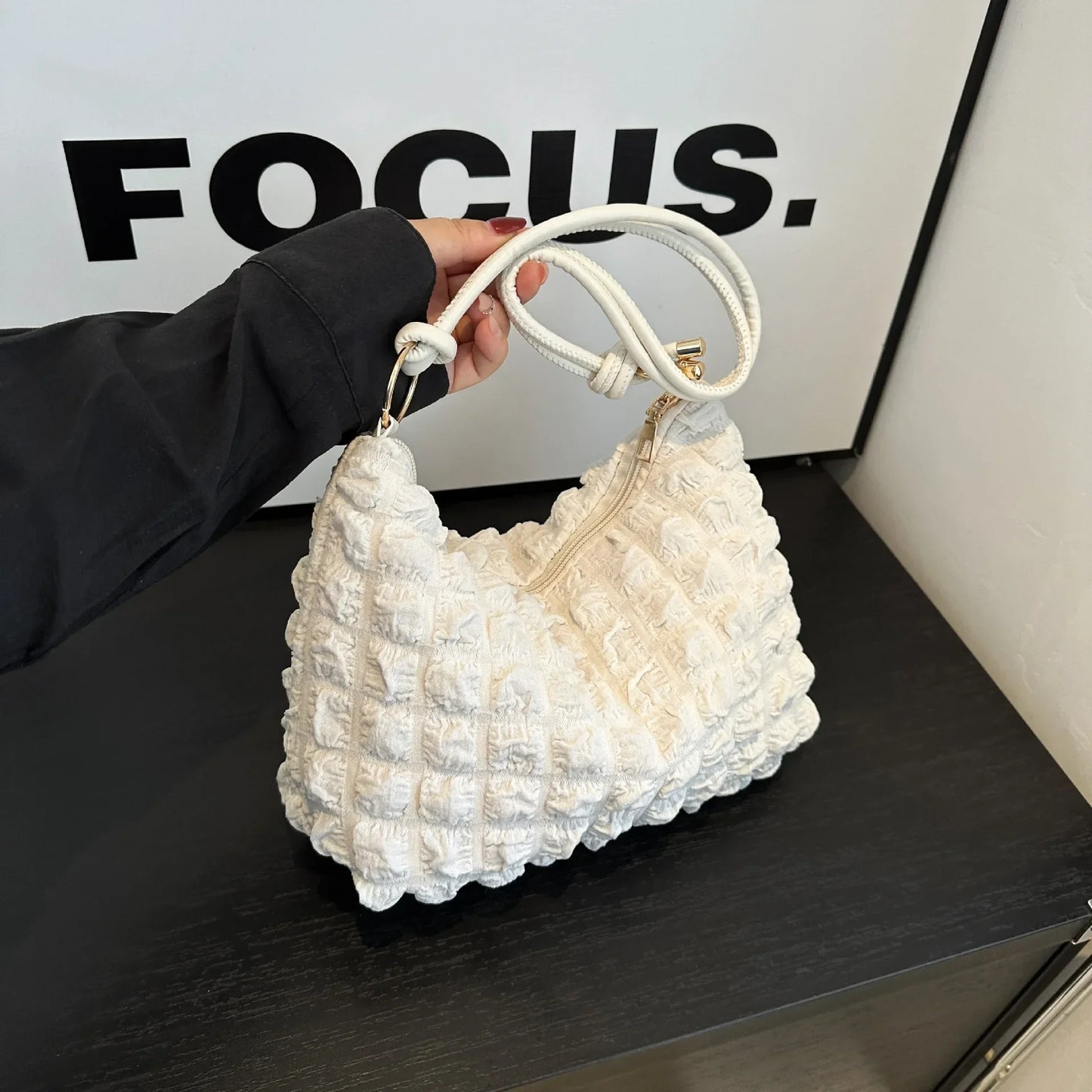 Canvas Wrinkle Bag for Women | Shoulder Bags & Pleated Bubbles Handbags (Padded Casual Underarm Quilted Tote Cloud Bag Purse) Luxegan