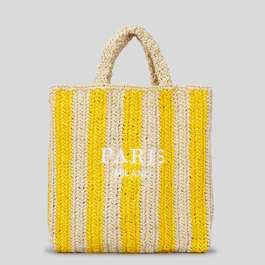 Striped Straw Tote Bag | Casual Woven Beach & Travel Purse Luxegan