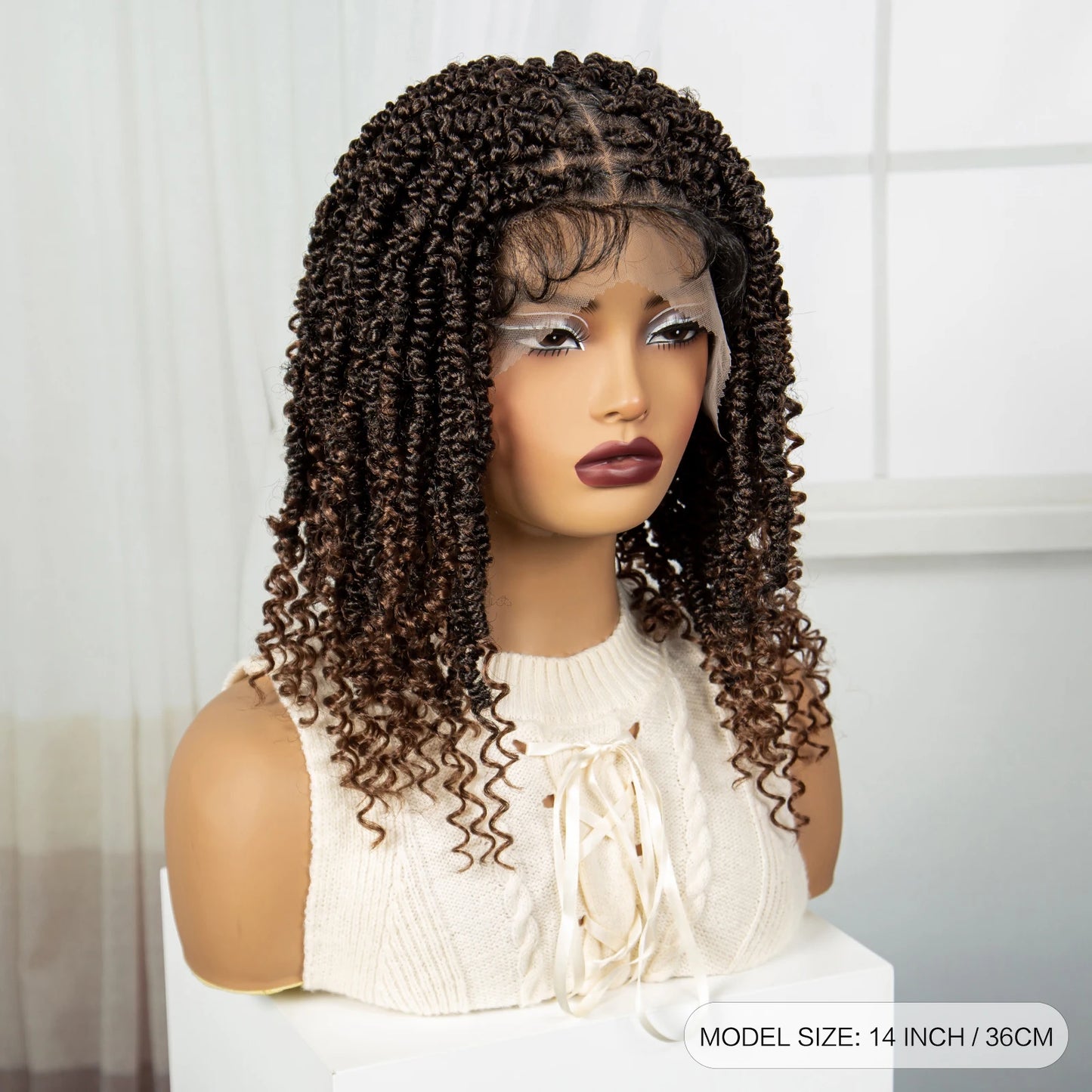 14" Full Lace Twisted Braids Wig with Baby Hair | Natural Looking Synthetic Lace Frontal Braided Wig for Black Women Luxegan