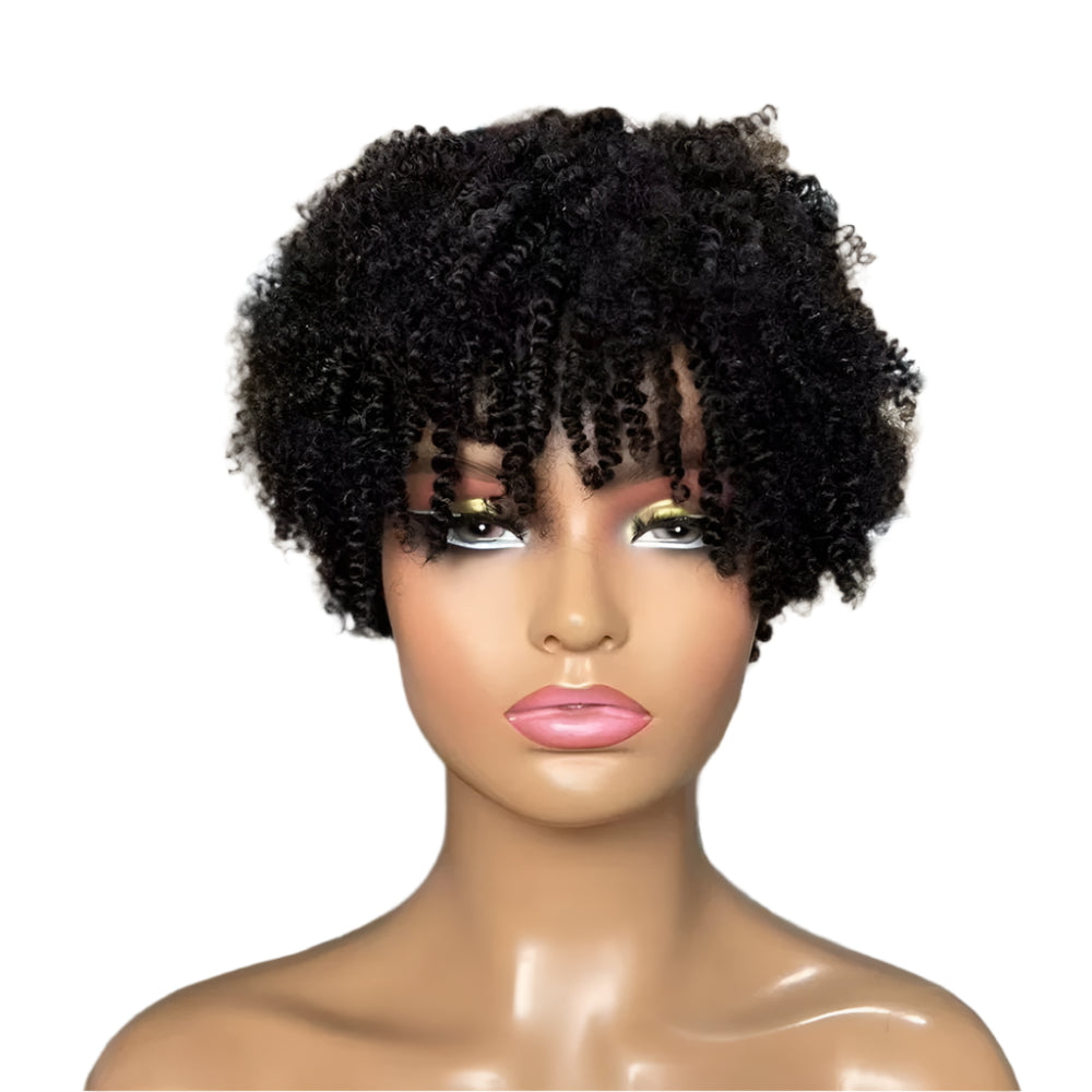 100% Human Hair | Afro Kinky Curly | Full Machine | Short Wigs | Brazilian Virgin Hair Wig