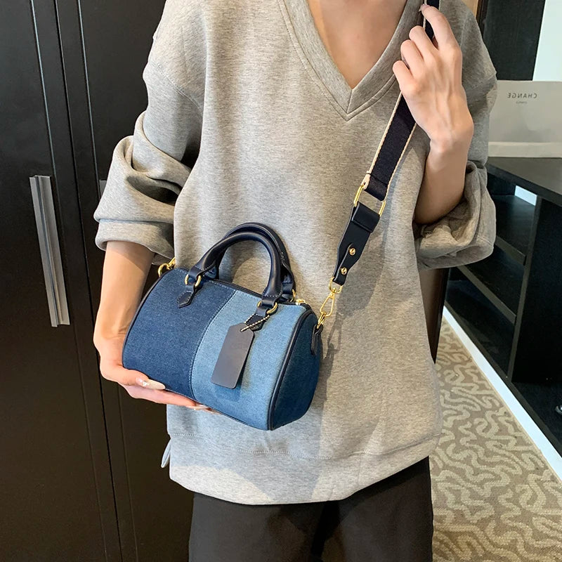 Patchwork Colorblock Mini Handbag | Denim Shoulder & Crossbody Bag Luxegan