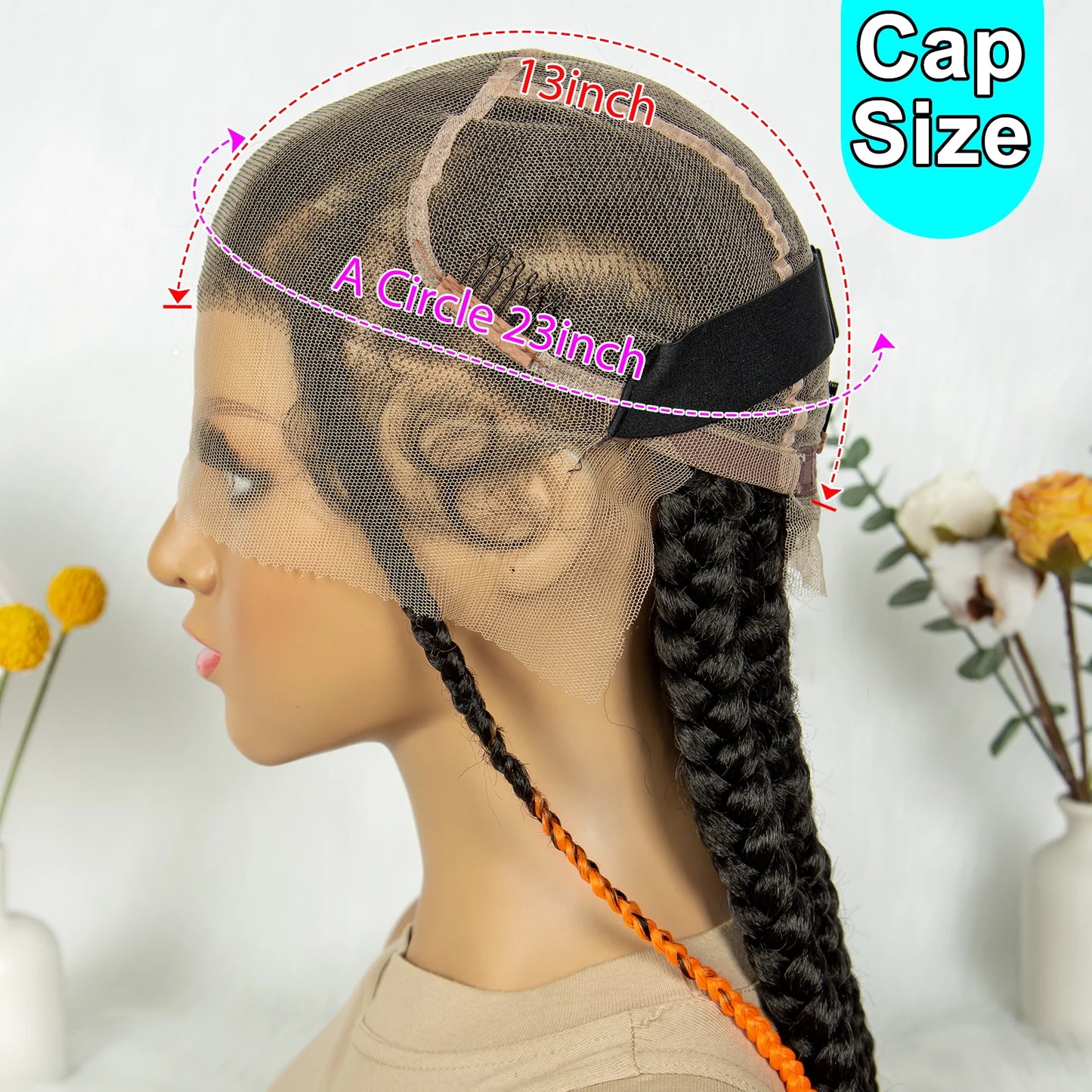 24" Full Lace Cornrow Braided Wig | Orange Boho Braids | Synthetic Lace Wig | Black Women - Luxegan