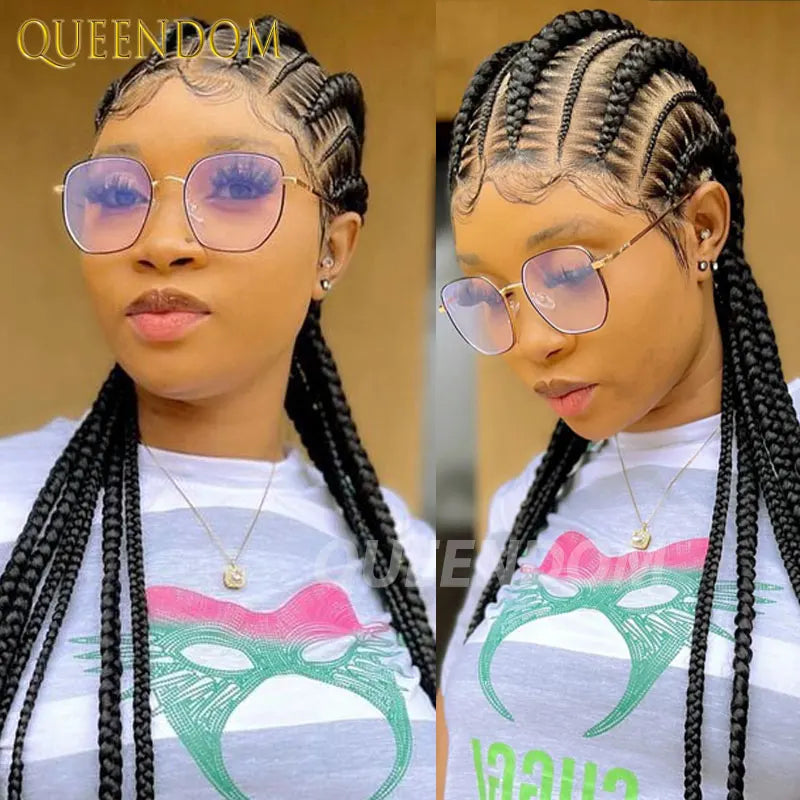 Synthetic Full Lace Cornrow Box Braided Wig 36" Lace Front Wigs Jumbo Braids Wig For Black Africa Women Braids Wig Braiding Wigs Luxegan