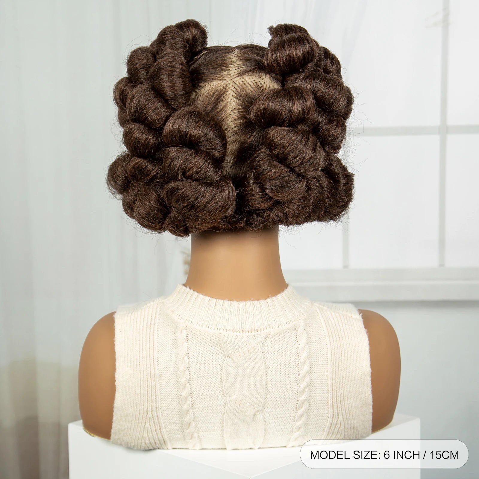 6" Short Cute Burgundy Bantu Knotless Braids Wig | Transparent Full Lace Luxegan