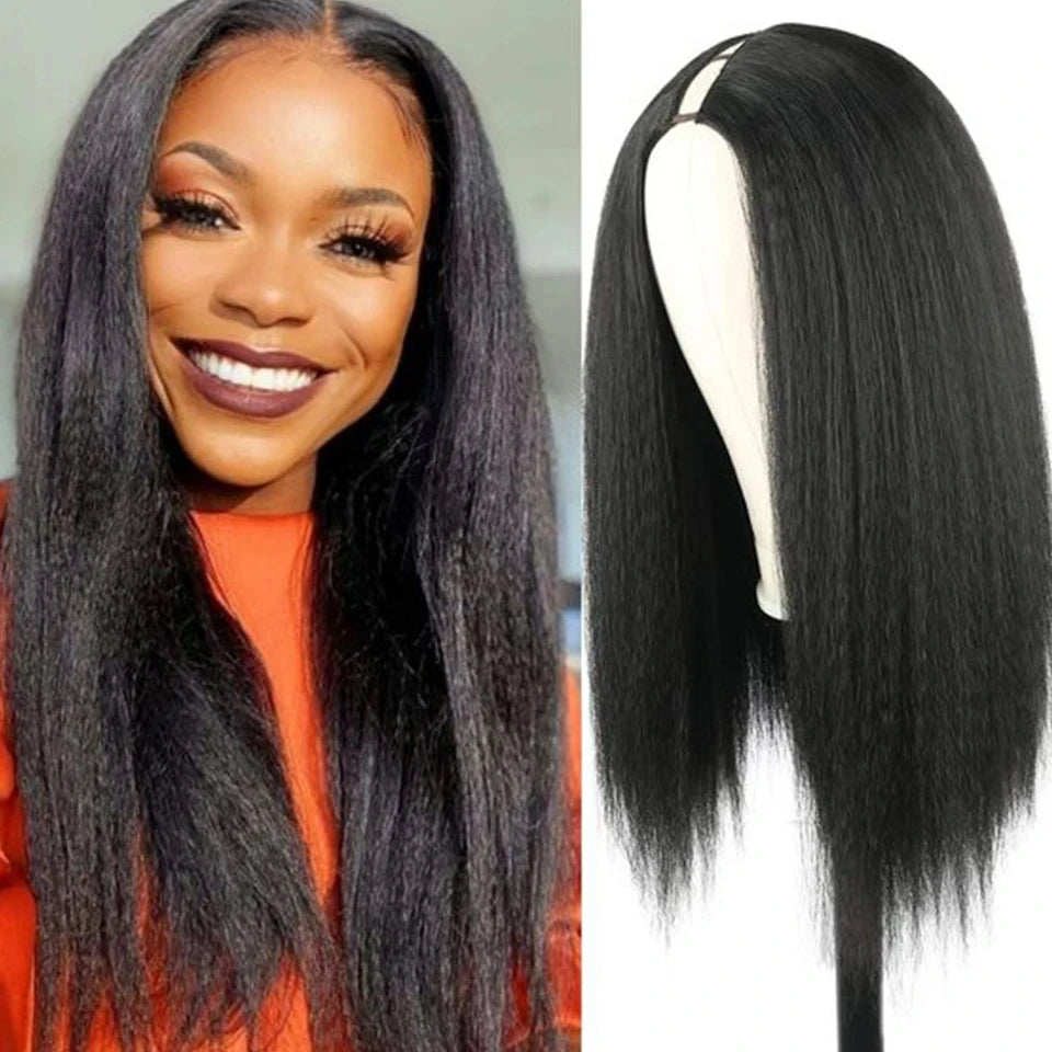 22-Inch Kinky Straight U-Part Wig | Glueless V-Shape Human Hair Luxegan