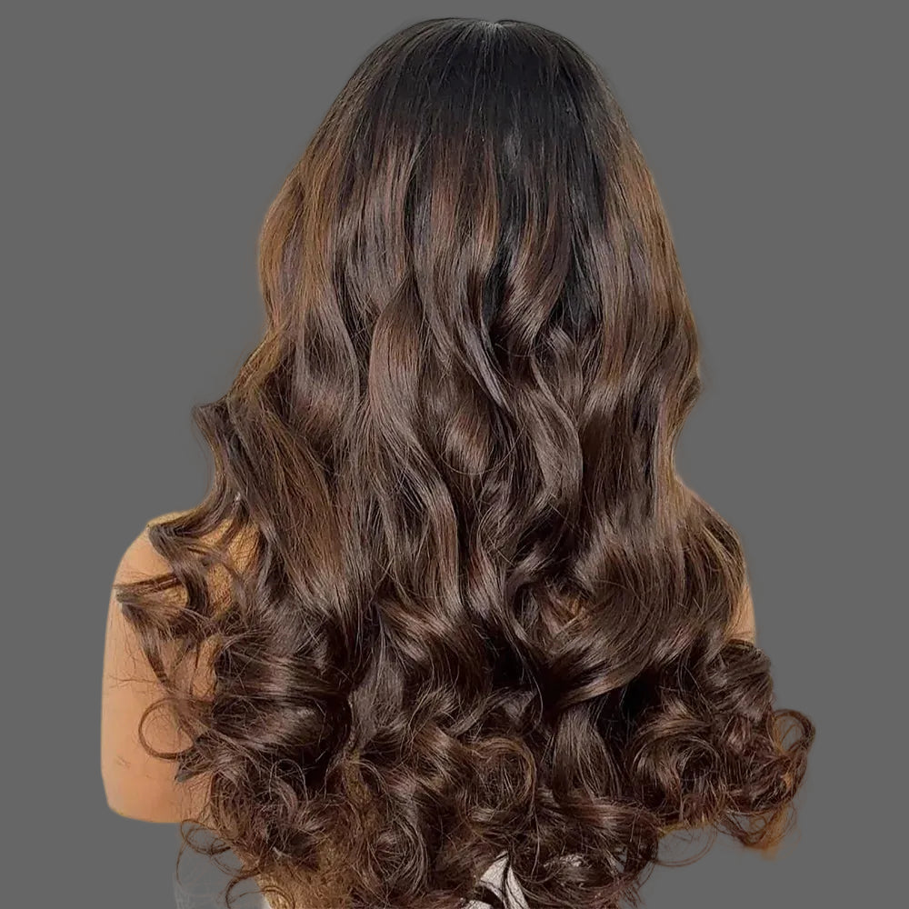 Ombre Blonde Loose Wave Wig with Bangs | Sophisticated 13x4 HD Transparent Lace Frontal | Elegant "1B/4 Brown Root" Brazilian Virgin Hair | "Dignified" 26+ Inch Pre-Plucked Remy Wig for Radiant Versatile Styling Luxegan
