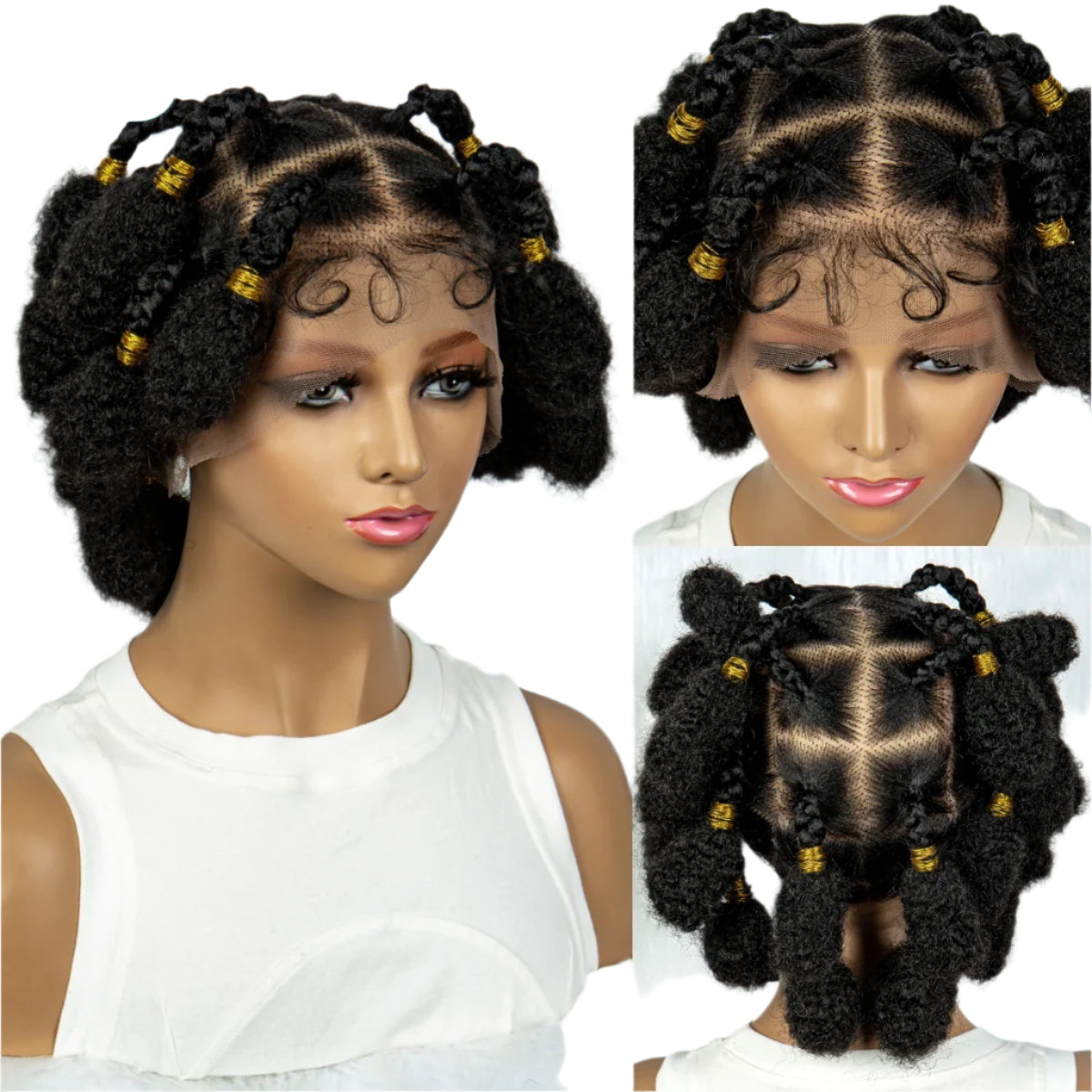 Stunning Burgundy #99J Handmade Bantu Knots Braided Wig - Full Lace, Baby Hair