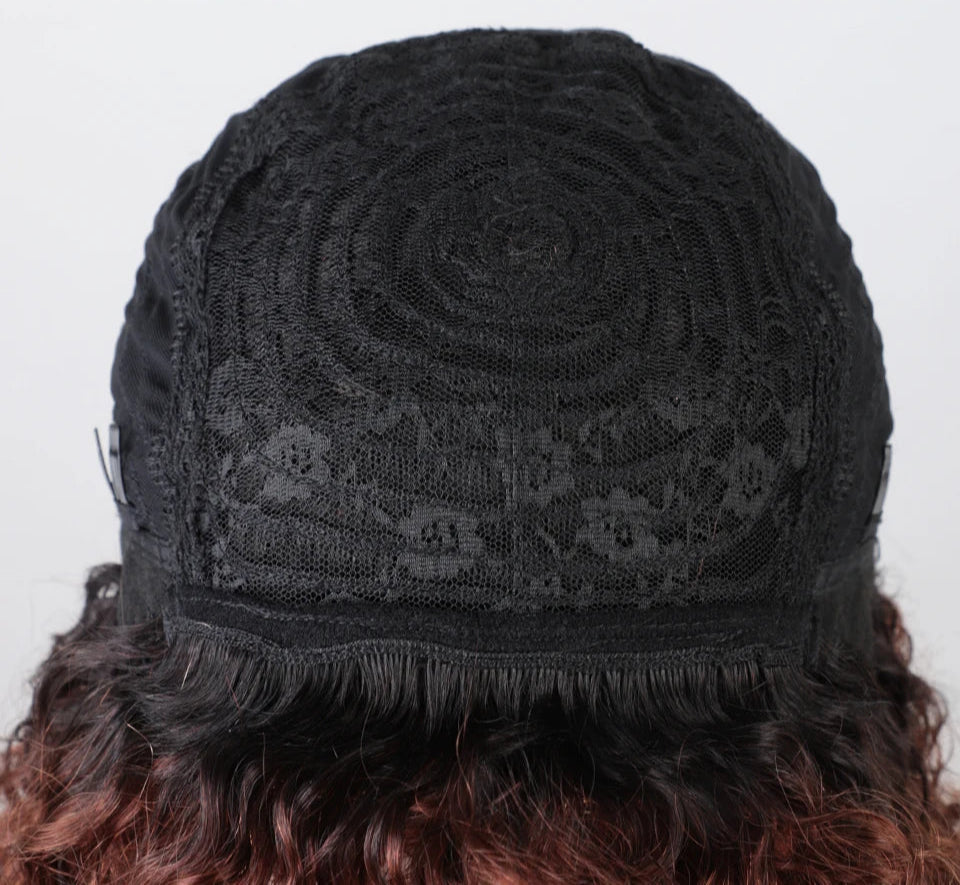 Brown Ombre Afro Kinky Curly Bob Human Hair Wig with Bangs | Brazilian Remy Loose Deep Wavy Wigs for Women Luxegan