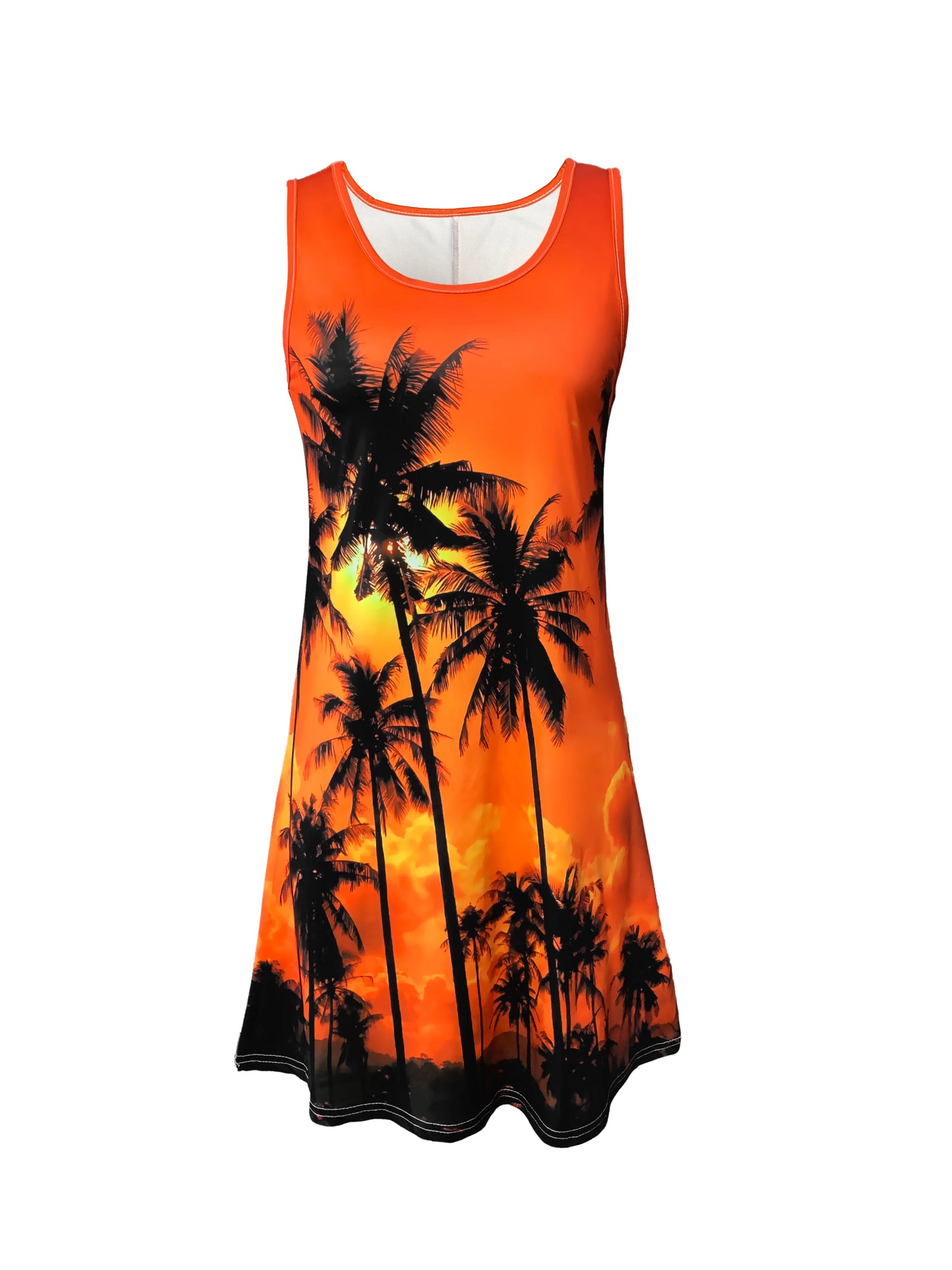 Women's Elegant Tropical Print Beach Dress | Perfect for Spring & Summer Vacations | Sleeveless O-Neck Tank Midi Dress | Premium Knit Regular Fit A-Line Knee-Length Sundress Luxegan