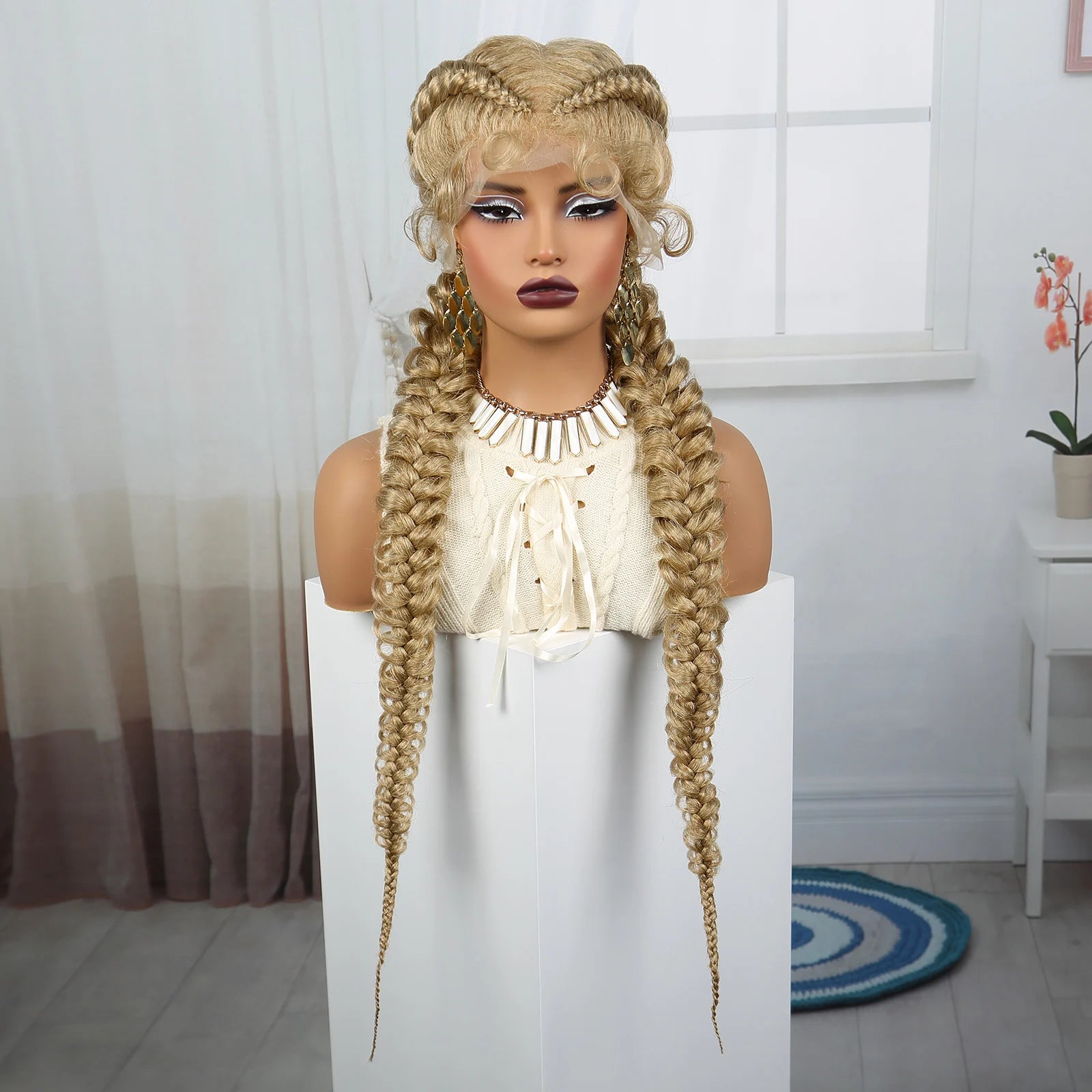 36" Burgundy Twist Cornrow Braids Wig | 99J | Lace Frontal | Baby Hair Luxegan