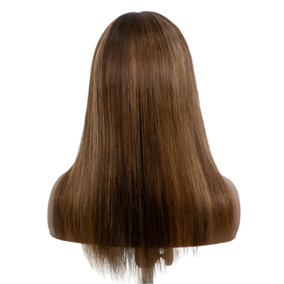 Rebecca P4/30/2T Highlight Straight Wig | Glueless Human Hair with Curtain Bangs Luxegan