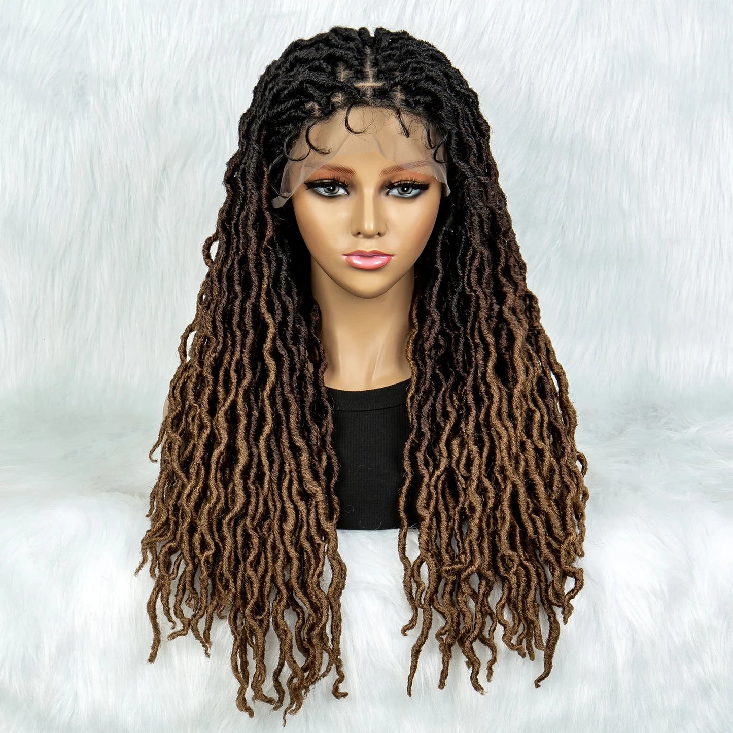 Knotless Box Braided Wig with Curly Ends & Baby Hair | Synthetic Lace Front Wig for Black Women Luxegan