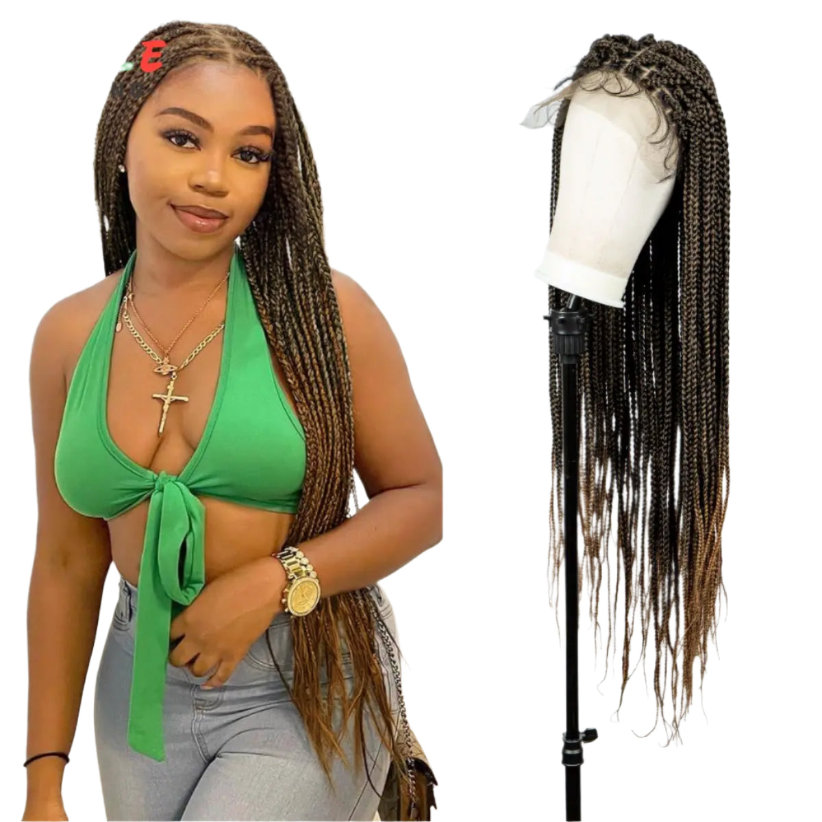 36" Ombre Knotless Braids Wig | 1B/27 | 9x6 Lace Front | Baby Hair Luxegan
