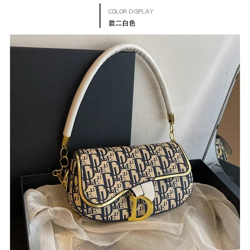 Chain Contrasting Color Saddle Bag | Versatile Shoulder & Crossbody Purse Luxegan