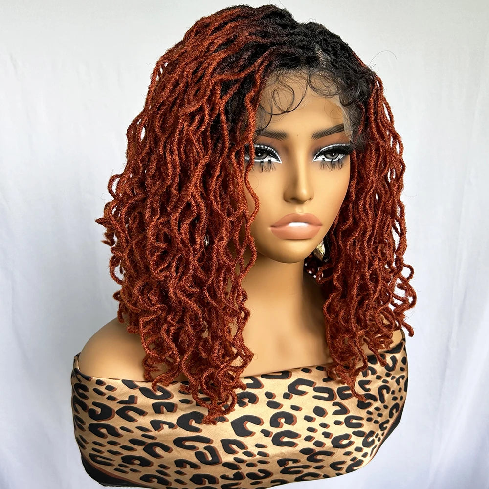 4x4 Lace Frontal Synthetic Braid Wig | 1B/33 Burgundy Curly Locs | 350°F Heat Safe | Afro Curly Braided Wig for Women