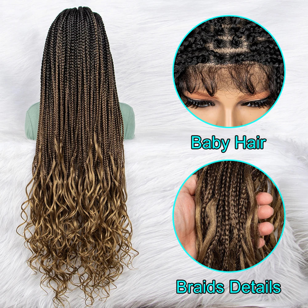 Gradient Water Wave Knotless Box Braids Wig | 9x6 Lace Front | Baby Hair Luxegan