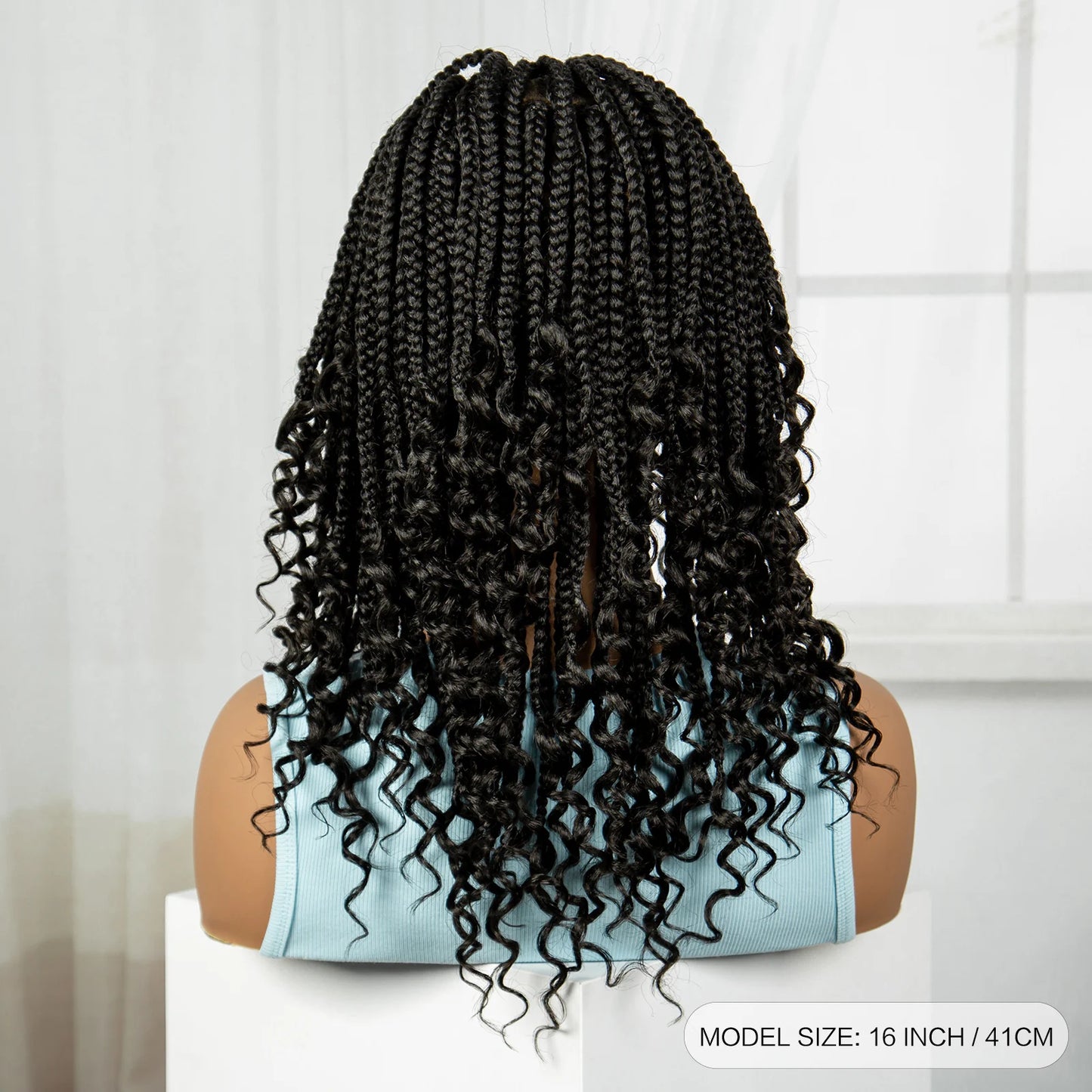 Curly Ends Knotless Braids Bob Wig | Boho Style | Full Lace | Natural Look Luxegan