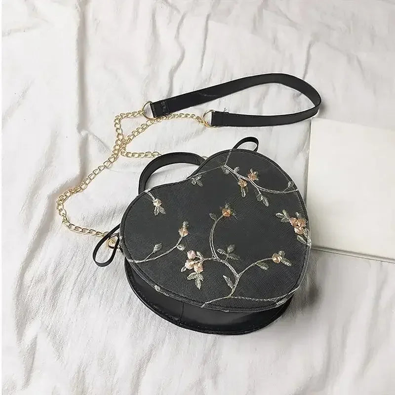 Fashionable Lace Peach Heart Small Bag Women | New Trend Ladies Cross Stitch Shoulder Bag | Personalized Hand-held Shoulder Bags Luxegan