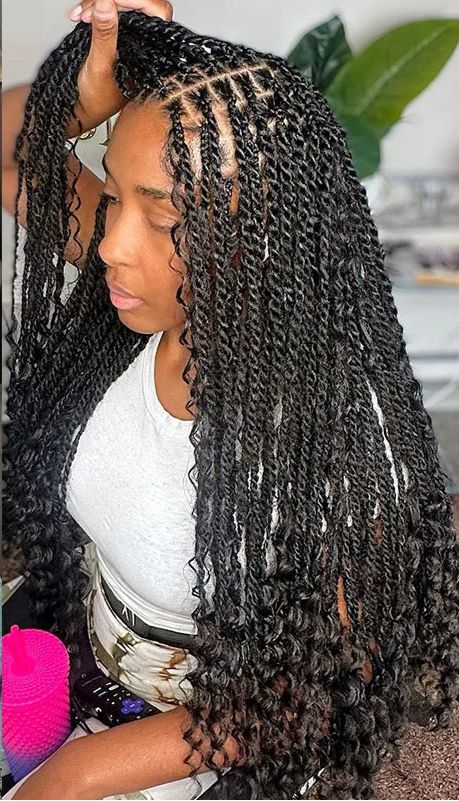 Bohemian Box Braided Wig | Full Lace Senegalese Twist & Goddess Locs Styles | Synthetic Braided Wig | Light Brown Lace