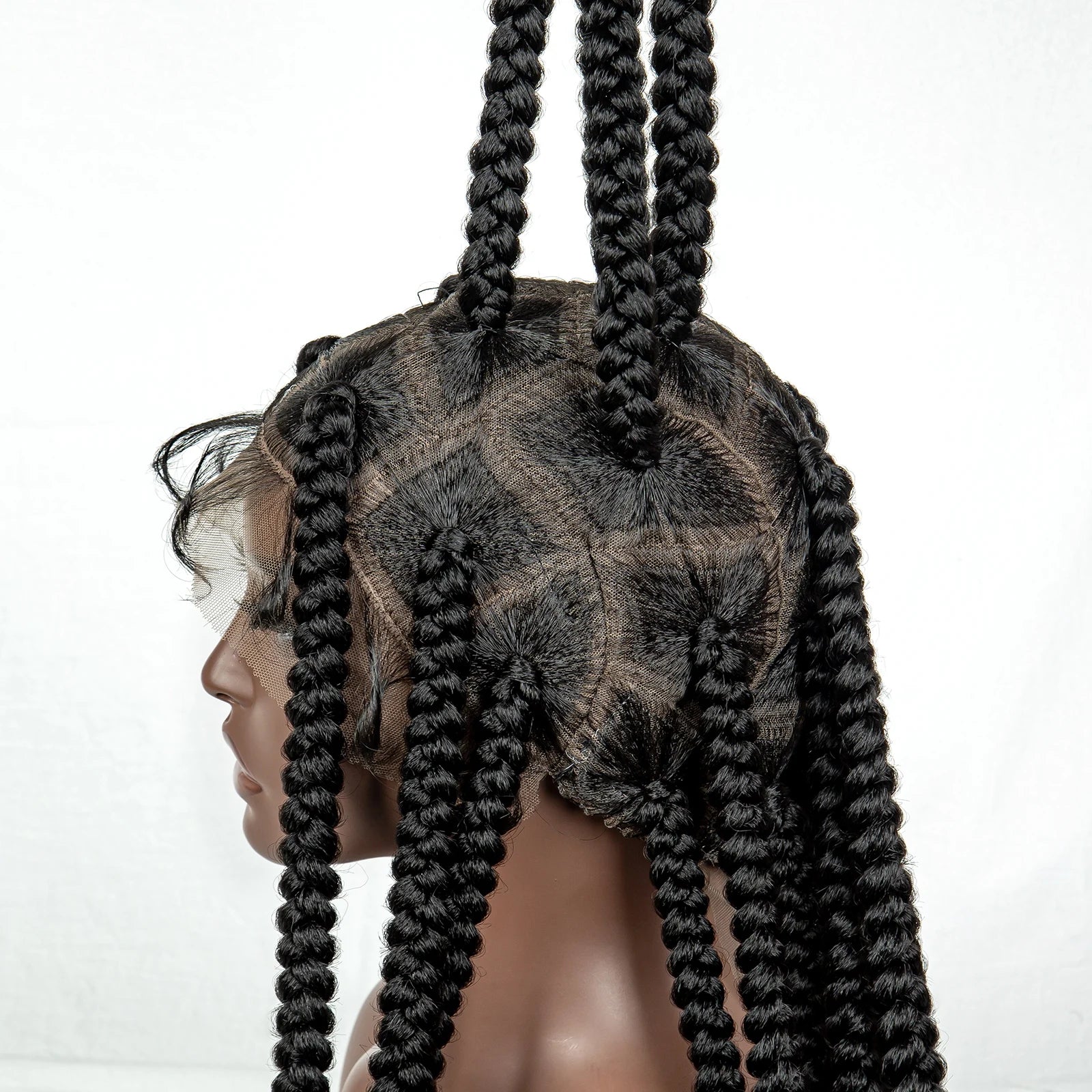 34" Jumbo Box Braids Wig | Full Lace | Cornrow Accents | Natural Color | Kanekalon Luxegan