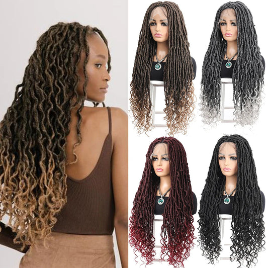 Goddess Faux Locs Crochet Wig | Lace Front Twist Dreadlock Wig with Curly Ends & Baby Hair | Synthetic Braided Wig Luxegan