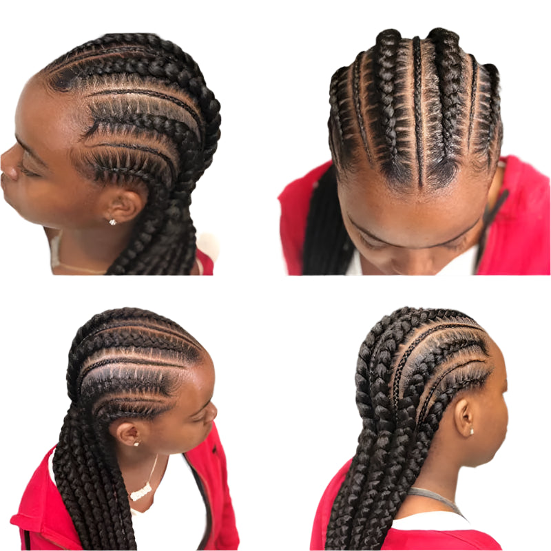 36" Cornrows & Faux Locs Braided Wig | Jumbo Box Braids | Full Lace | Synthetic Hair | Black Women
