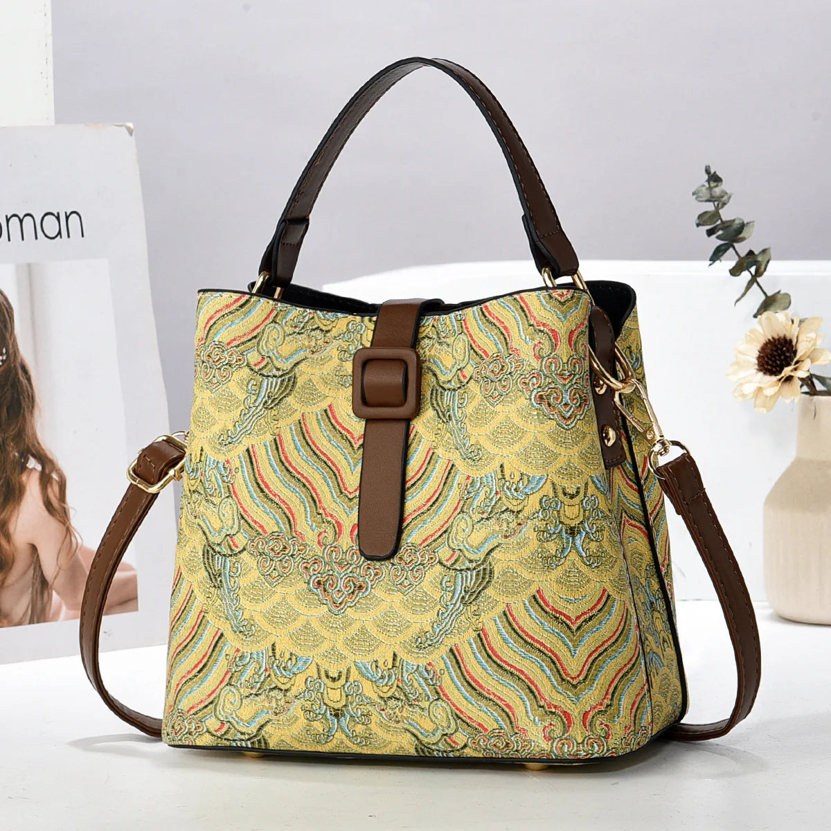 Large-Capacity Bucket Bag | Embroidered Floral Crossbody & Shoulder Bag Luxegan