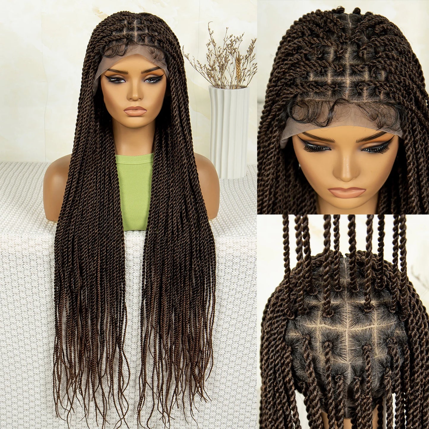 40" 360° HD Full Lace Knotless Twist Braids Wig | Blended Long Box Braids Luxegan