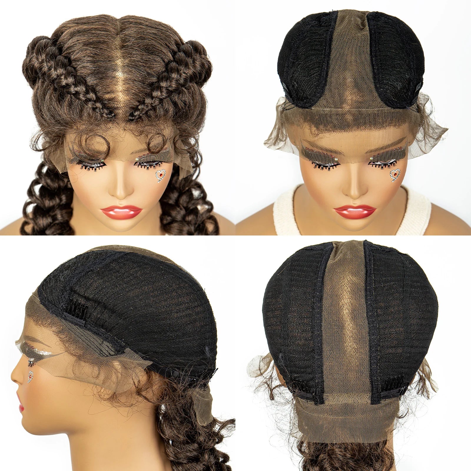 1B/30 Dark Brown Dutch Box Braids Wig | Synthetic Lace Frontal | Fishtail Braids | With Baby Hair | For Black Women
