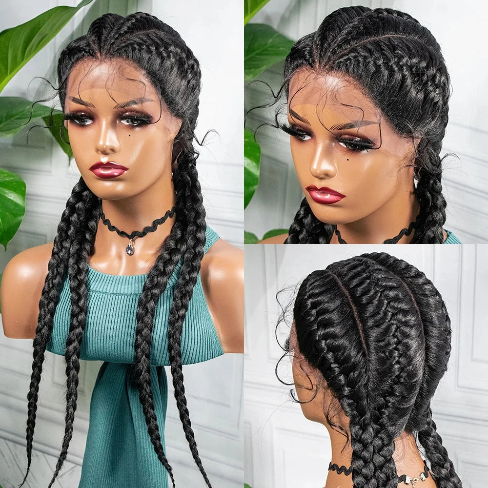 26" Box Braids Wig with Baby Hair | Synthetic Lace Front Luxegan