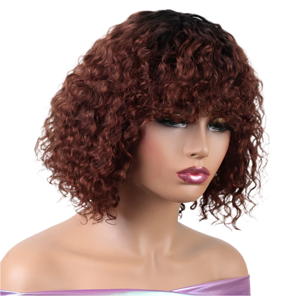 Rebecca Ombre Brown Curly Wig with Bangs | Loose Deep Wavy Brazilian Remy Human Hair Luxegan