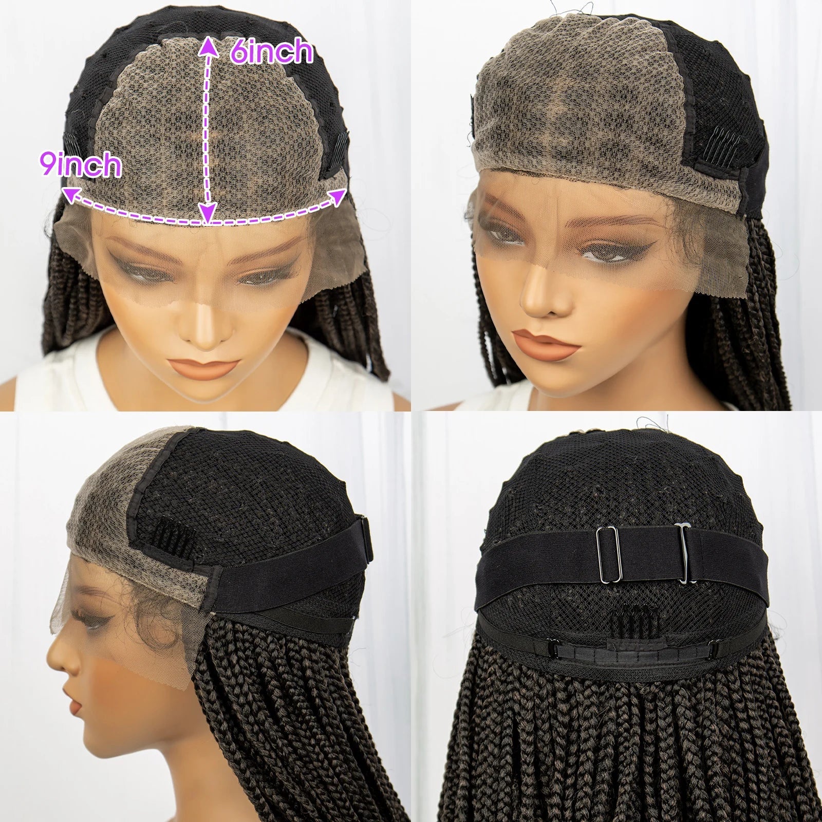 36 Inch Synthetic Braided Wigs Knotless Boho Braided Lace Wigs with Curly Ends Lace Front Braiding Hair Wig for Black Women Luxegan