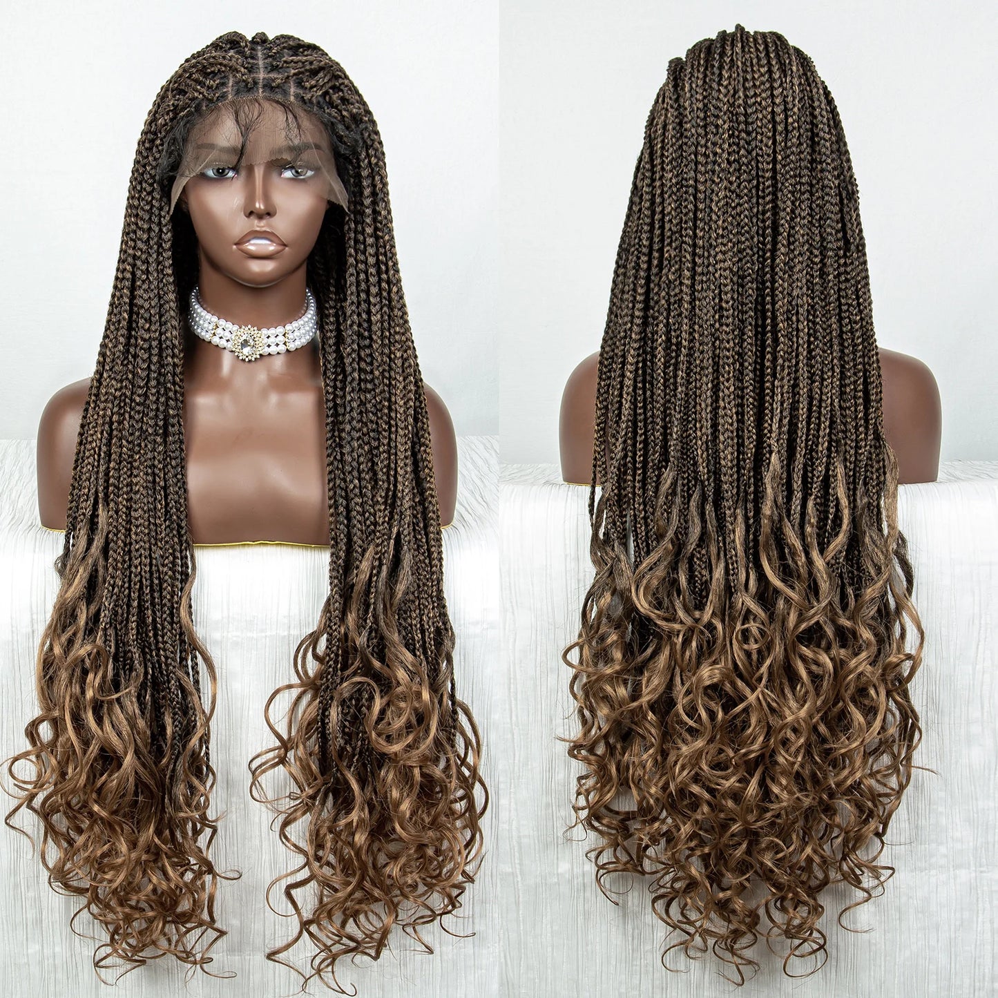 36" Water Wave Braided Wig | Lace Front | Baby Hair | Long Braids Luxegan