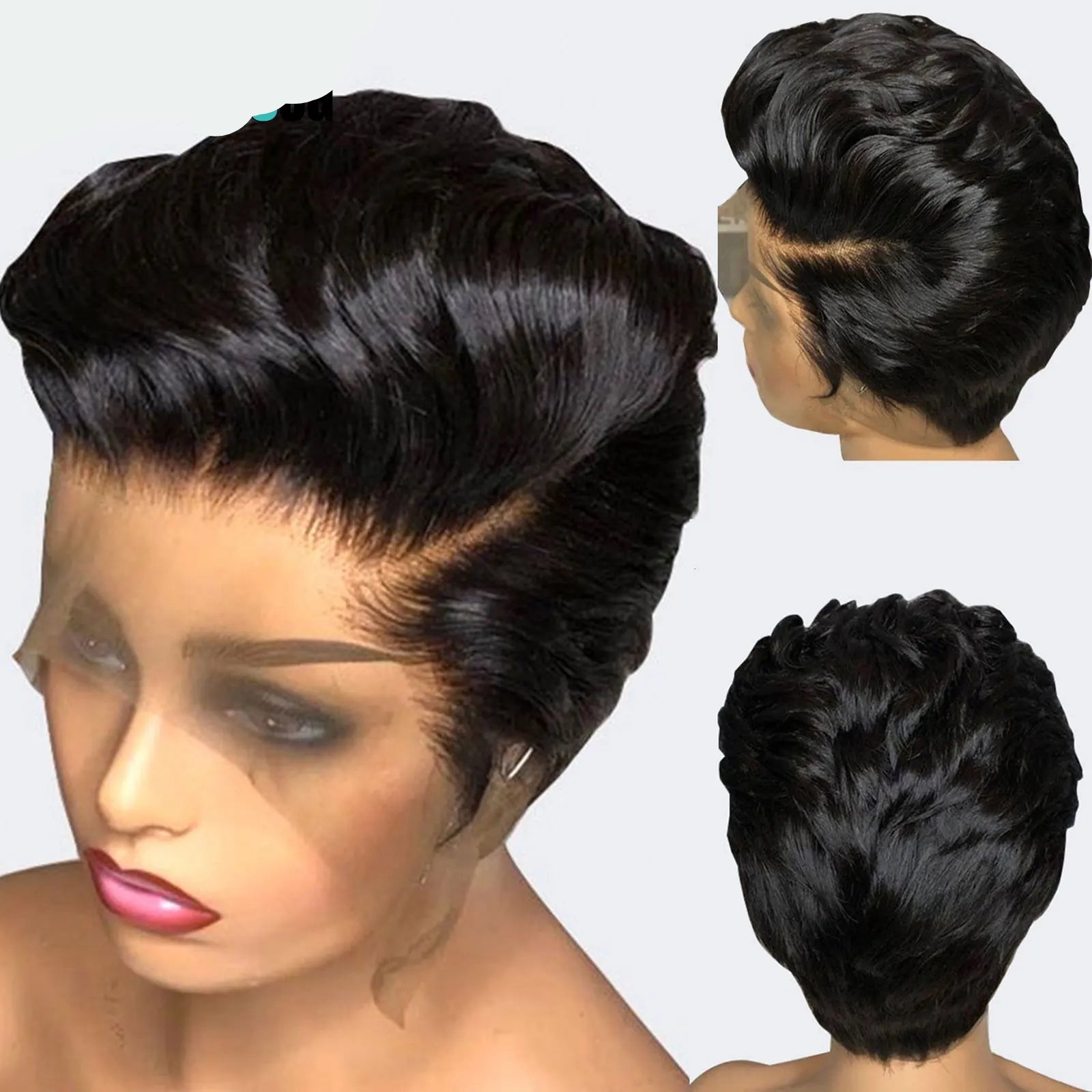 13x4 Side Part Pixie Cut Human Hair Wig | Wavy Short Bob Lace Front | 180% Density Luxegan