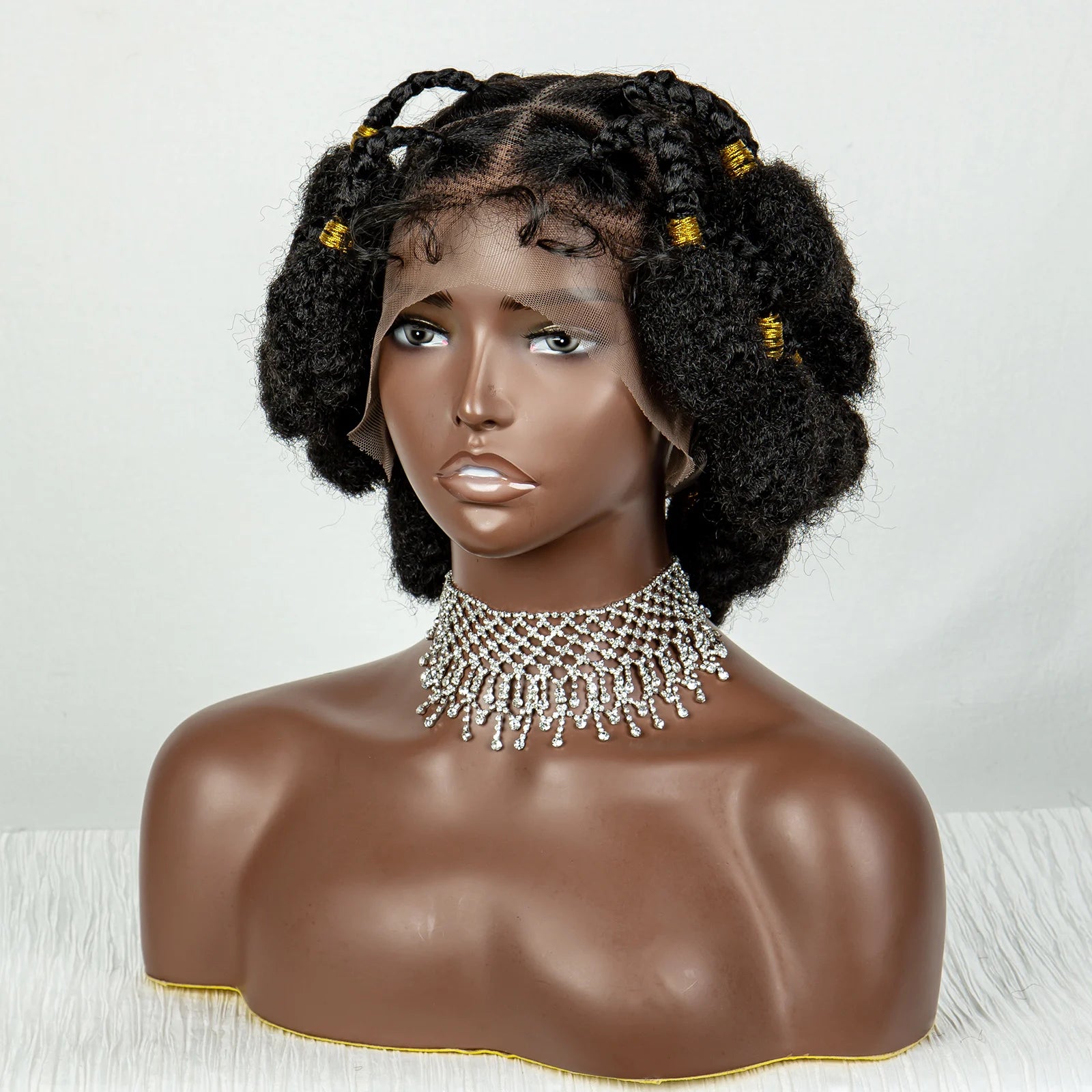 Handmade Bantu Knots Braided Wig | Short Knotless Braids | Full Lace Wig with Baby Hair | Synthetic Braiding Wig for Black Women