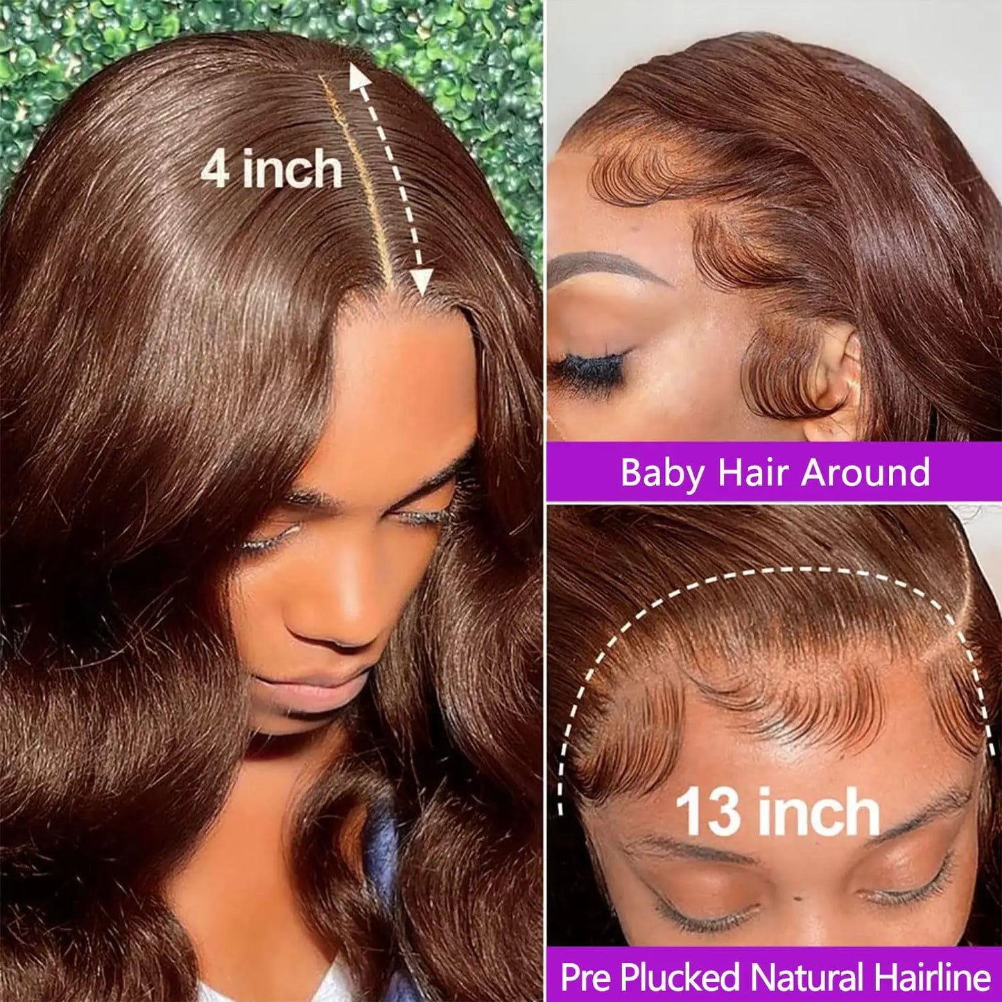 Chocolate Brown Body Wave Lace Front Wig Human Hair Pre-Plucked Brazilian Virgin Hair Bleached Knots HD Lace Frontal Wig