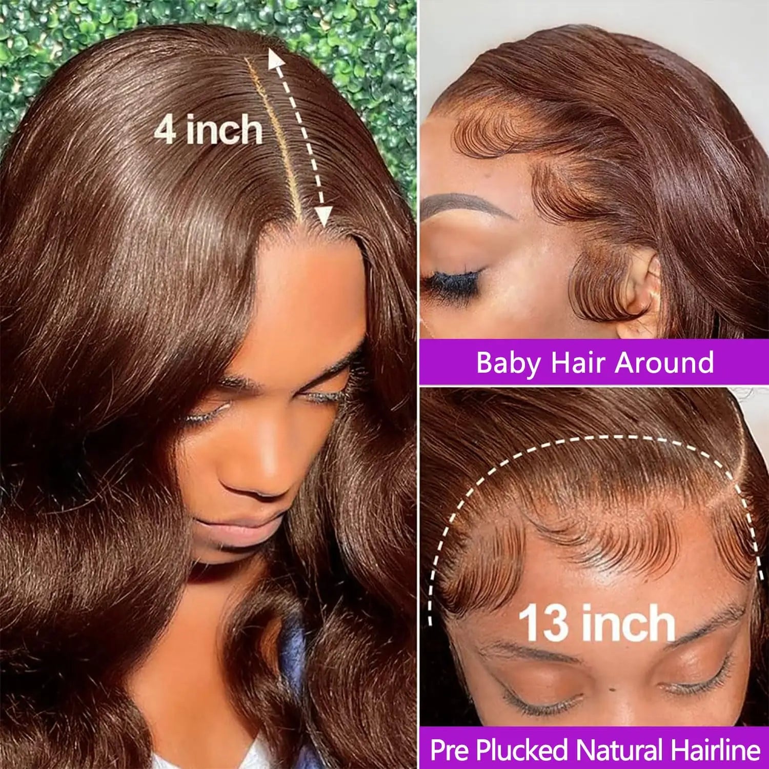 Chocolate Brown Body Wave Lace Front Wig Human Hair Pre-Plucked Brazilian Virgin Hair Bleached Knots HD Lace Frontal Wig