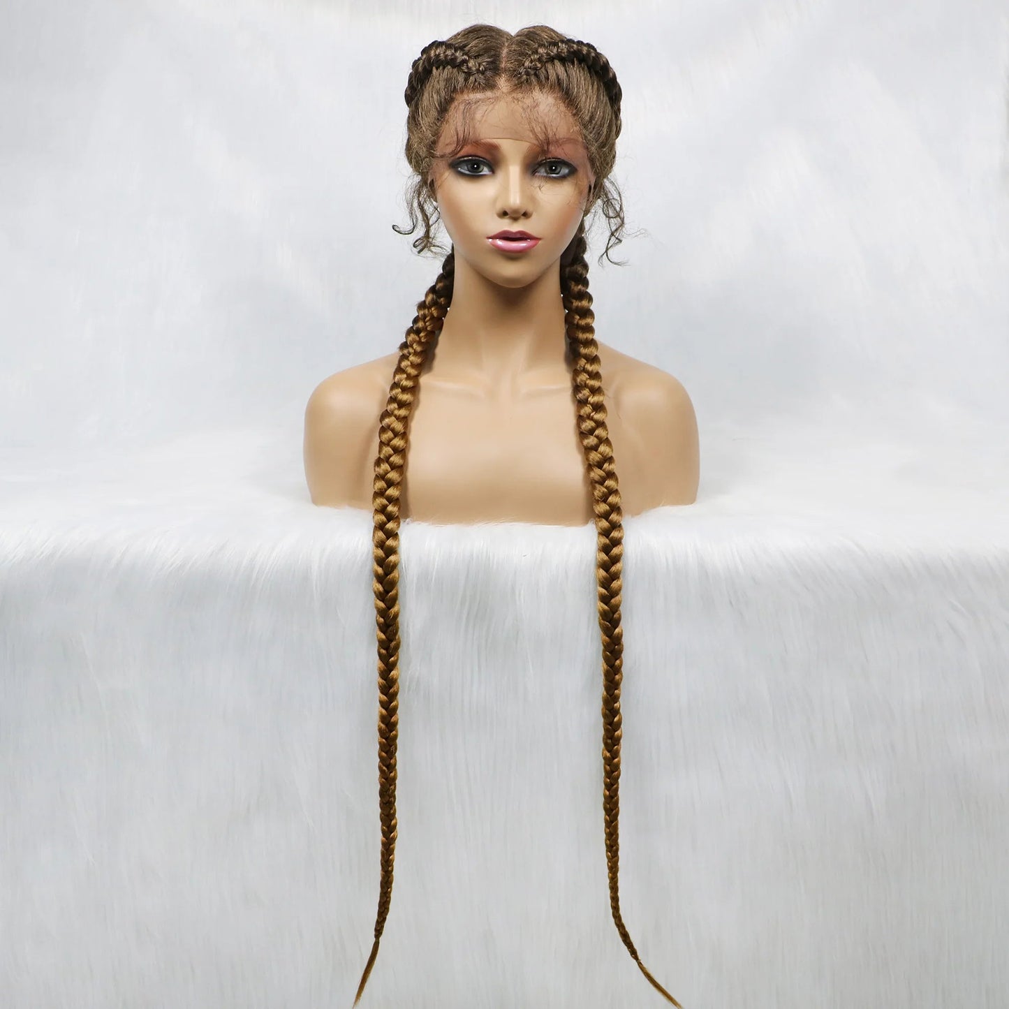 Handmade Double Dutch Cornrow Braided Wig | Natural Black Lace Front | Baby Hair | Kanekalon Synthetic Wig for Women Luxegan