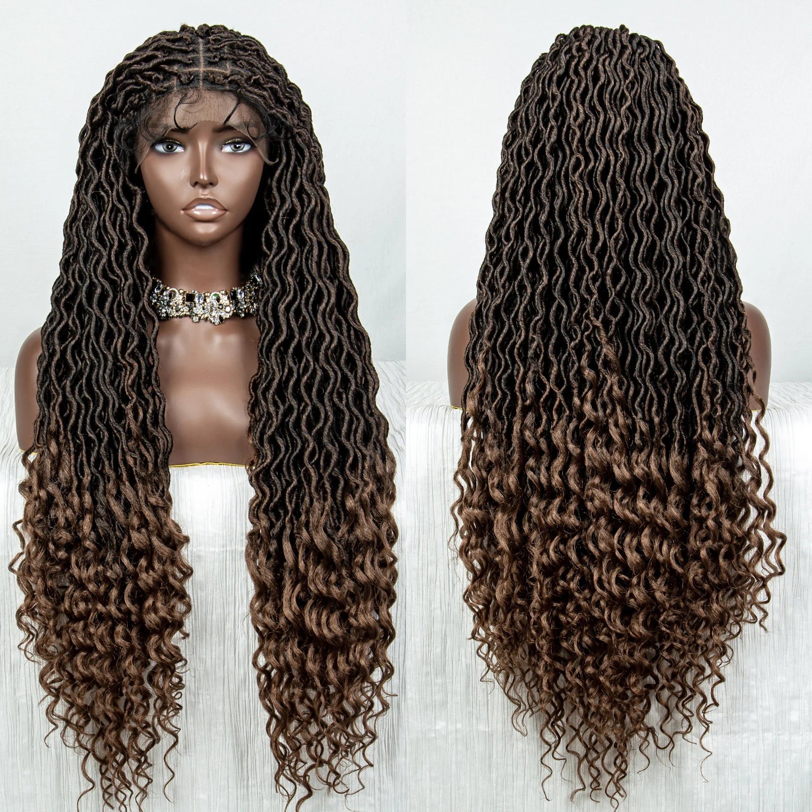 Colorful Dreadlocks & Water Wave Braids Wig | Lace Front | Baby Hair Luxegan