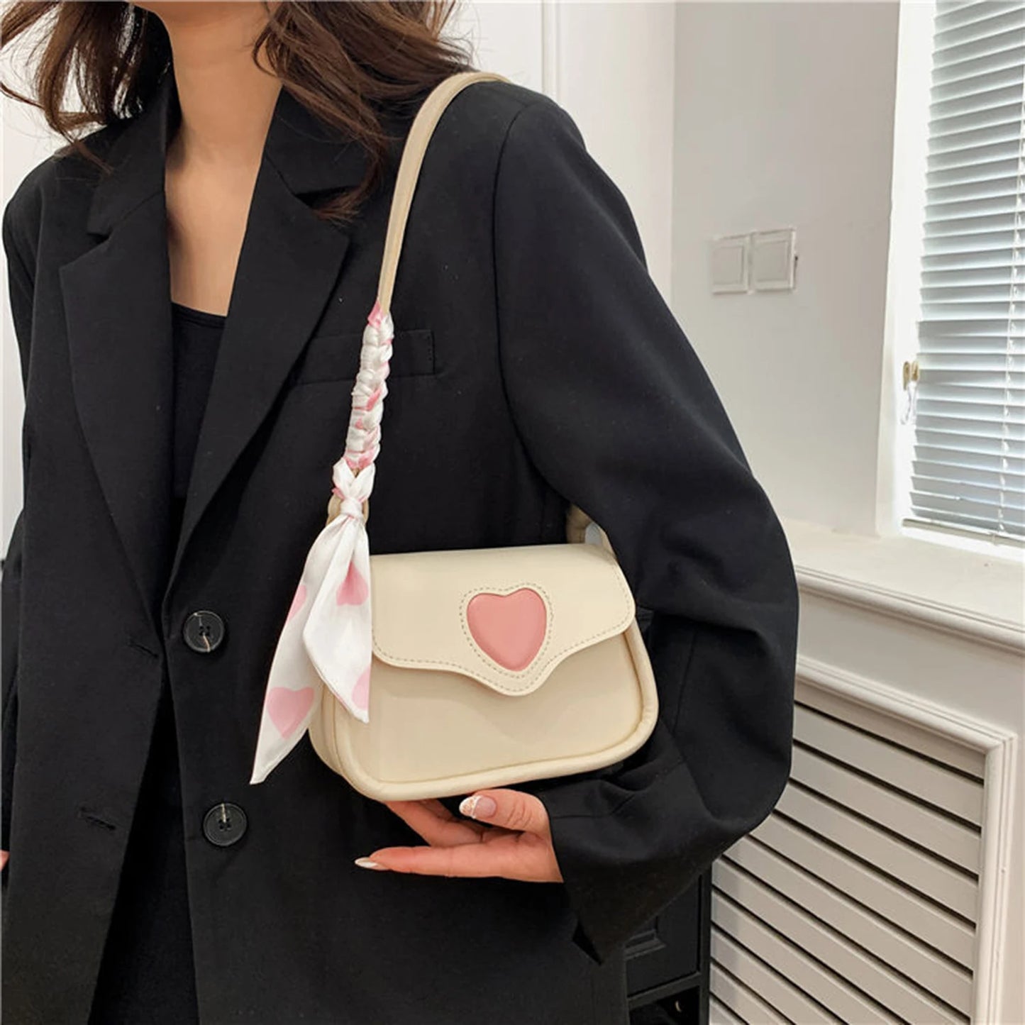 Retro Saddle Messenger Bag | PU Leather Underarm Handbag with Love Buckle Luxegan