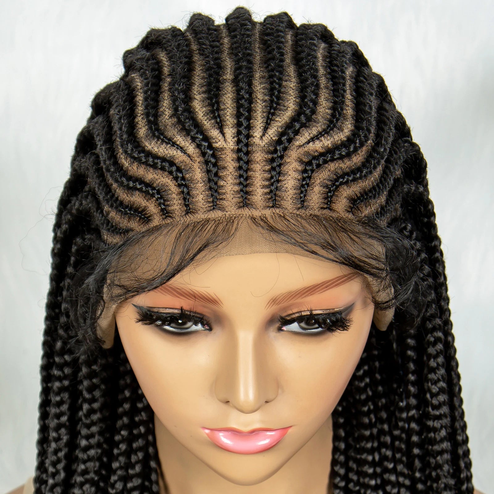 34" HD Transparent Full Lace Knotless Box & Cornrow Braids Wig Luxegan