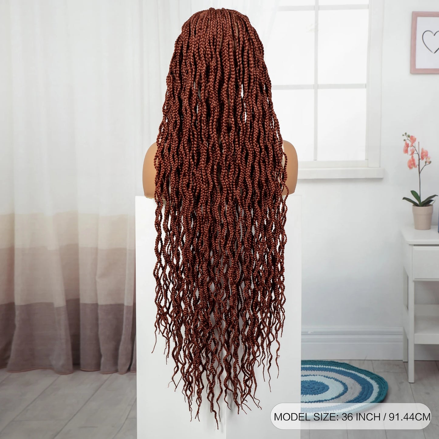 36" Ginger Orange Twisted Knotless Box Braids Wig | Full Lace | Baby Hair Luxegan
